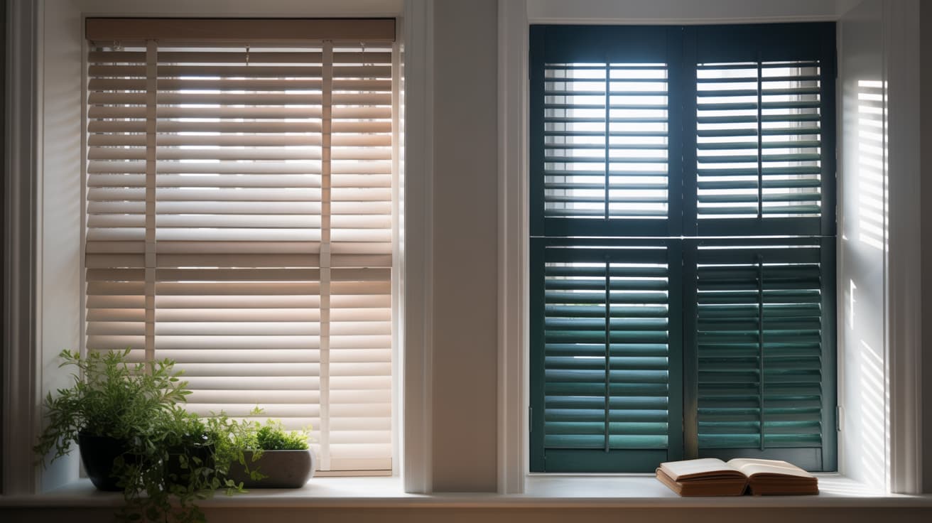 Side-by-side comparison of blinds and shutters