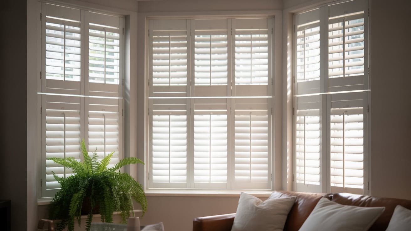 Classic wood window shutters in a bright room