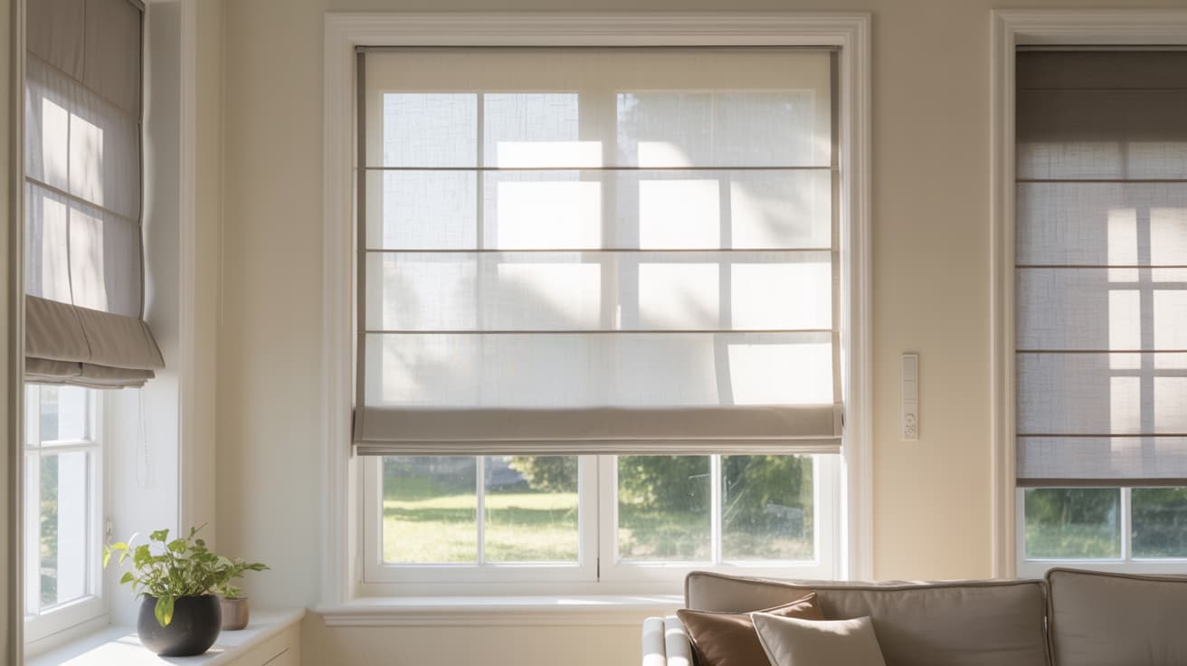 Living room window fitted with a sheer Roman blind