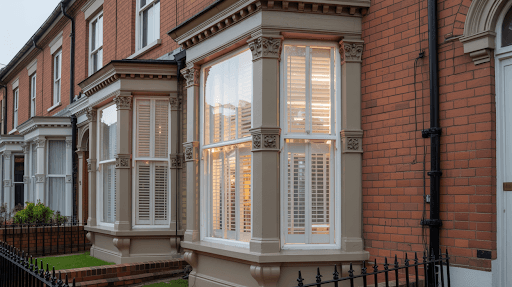 Elegant bay window fitted with shutters
